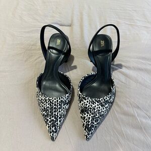 Zara black and white woven Patterned Heels